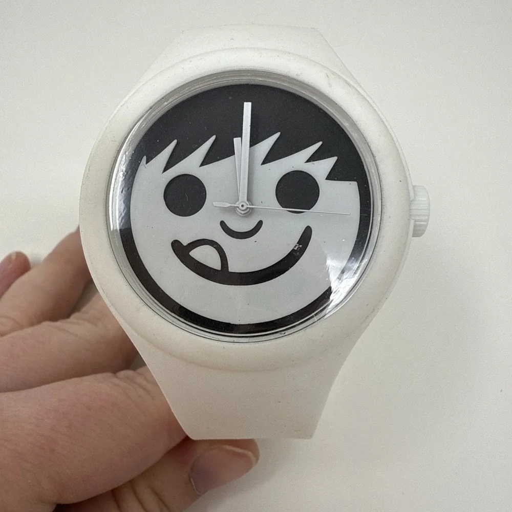 Neff Timely White Quartz Black & White Sucker Face Dial Watch w/New Battery